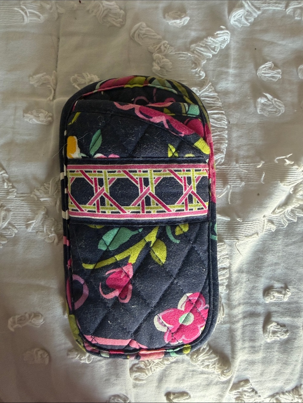 Vera Bradley Navy Quilted Floral sun glass holder with Pink & Green Accents